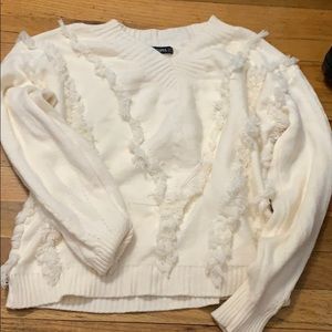 white fuzzy pattern sweater